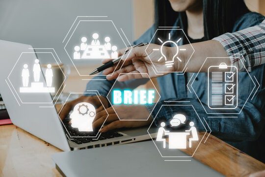 Briefing of business plan concept, Business team people meeting and tech to discuss and brief work the solution and innovation on desk, collaboration, brainstorming, meeting.