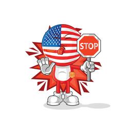 america holding stop sign. cartoon mascot vector