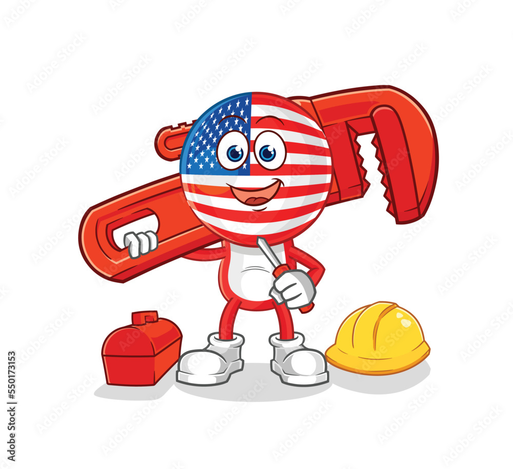 Wall mural america plumber cartoon. cartoon mascot vector