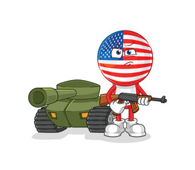 america soldier with tank character. cartoon mascot vector
