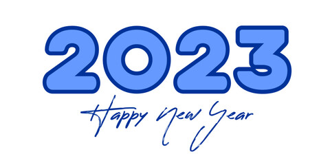 2023 Happy New Year. Blue letters on a white background. Cover for the calendar, diary or other printing products. Vector illustration