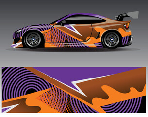 Fototapeta premium Car wrap design vector. Graphic abstract stripe racing background kit designs for wrap vehicle race car rally adventure and livery