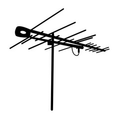 Television antenna icon isolated on white background. Silhouette of television aerial. Outdoor Tv antenna sign or symbol. Television rooftop antenna. Technology concept. Stock vector illustration
