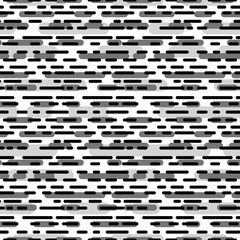Seamless pattern, chaotic horizontal strokes and points, black and white