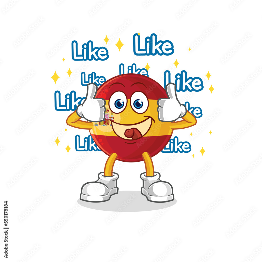 Sticker spain give lots of likes. cartoon vector