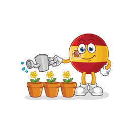 spain watering the flowers mascot. cartoon vector