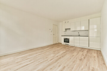Interior of stylish kitchen with modern furniture and appliances