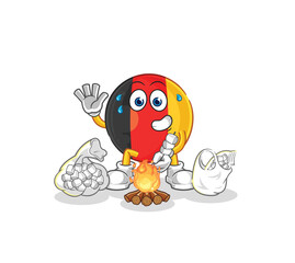 belgium roasting marshmallows. cartoon mascot vector