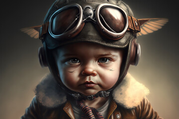 cute baby pilot,  aviator, baby in plane, baby flying jet, baby fighter pilot,infant pilot, kids in plane, generative ai