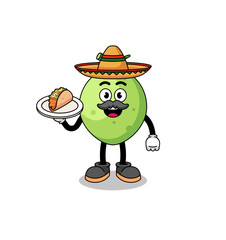 Character cartoon of coconut as a mexican chef