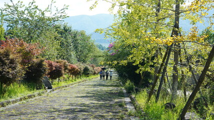 The beautiful mountains view with the cloudy sky and valley among them