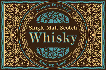 Scotch whisky - ornate vintage decorative label - obrazy, fototapety, plakaty
