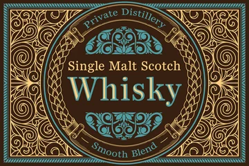 Glasschilderij Vintage labels Scotch whisky - ornate vintage decorative label