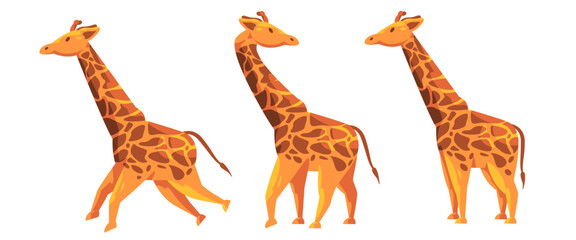 Giraffe with long neck running standing turned around set collection illustration of african safari animal © SriWidiawati