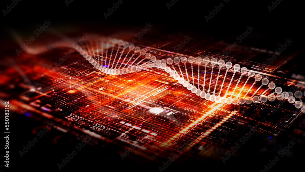 Aufkleber Futuristic holographic advance biomedical DNA sequence analysis diagnostic head up display for background computer screen display