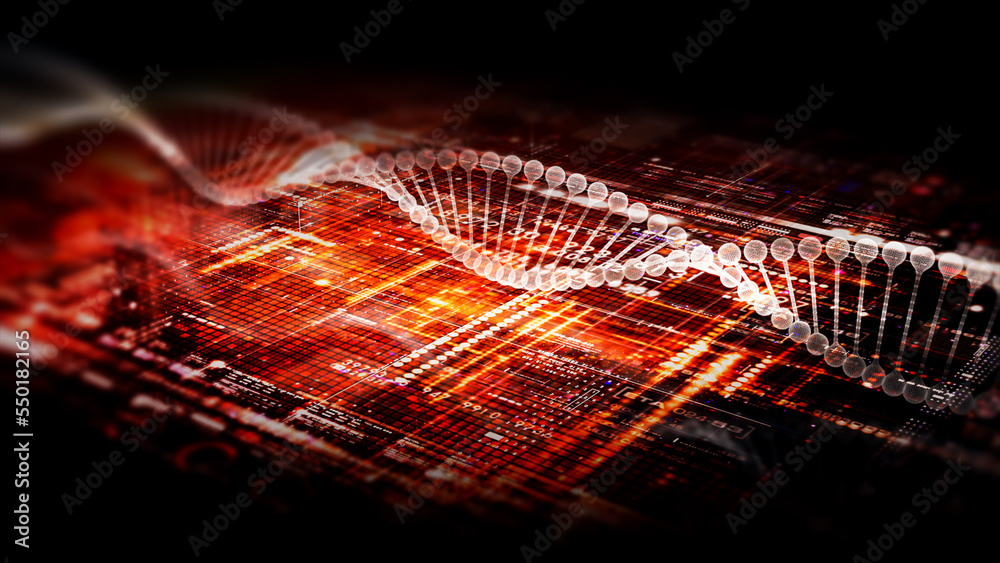Aufkleber Futuristic holographic advance biomedical DNA sequence analysis diagnostic head up display for background computer screen display