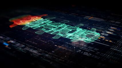 Futuristic biomedical concept of advance holographic scanning a patient's backbone for spinal disc herniation diagnosis head up display