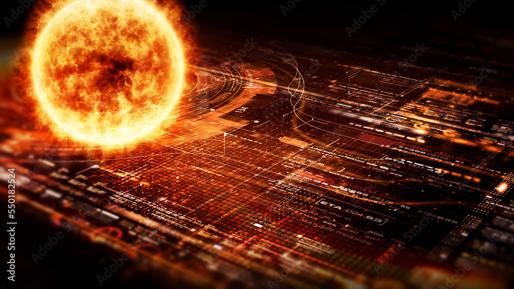 Poster Futuristic digitally generated holographic Sun for head up display and user interface design background