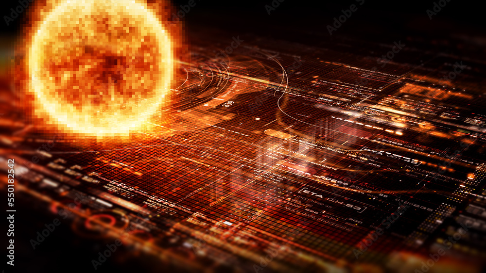 Poster Futuristic digitally generated holographic Sun for head up display and user interface design background