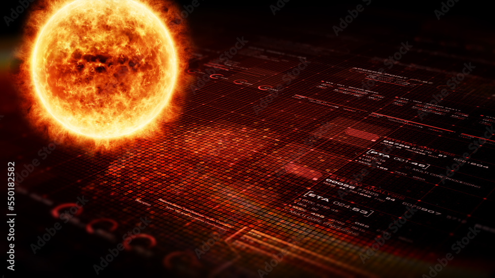 Poster Futuristic digitally generated holographic Sun for head up display and user interface design background