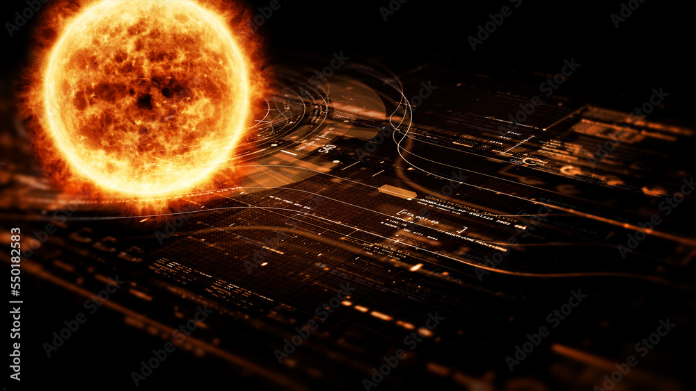 Poster Futuristic digitally generated holographic Sun for head up display and user interface design background