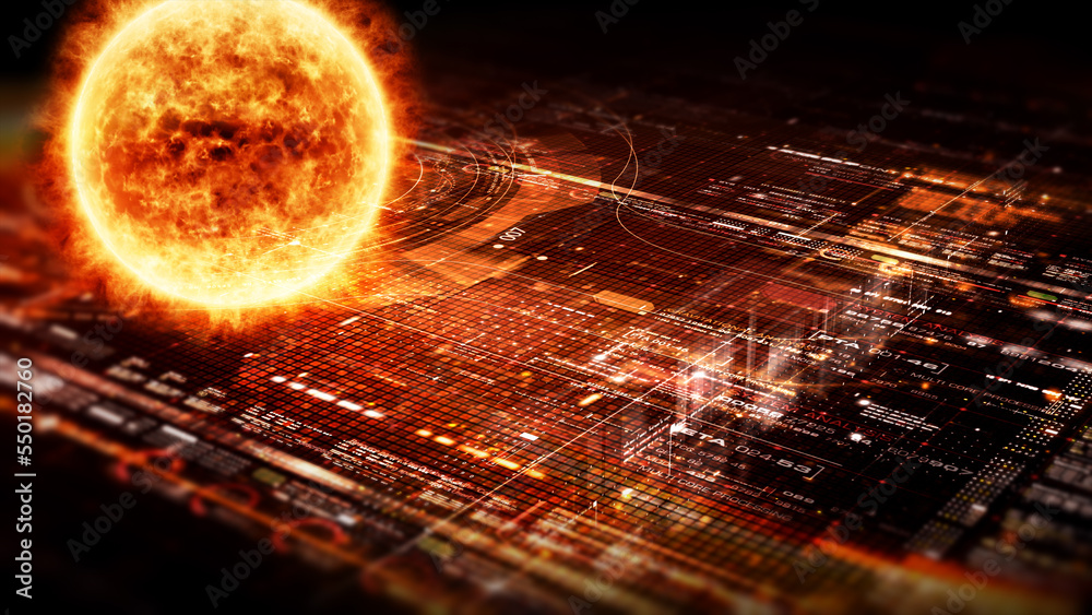 Poster Futuristic digitally generated holographic Sun for head up display and user interface design background