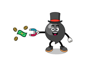 Character Illustration of comma symbol catching money with a magnet