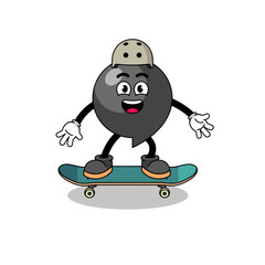 comma symbol mascot playing a skateboard