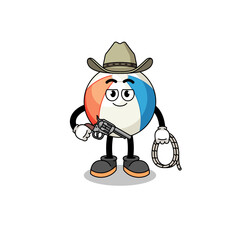 Character mascot of beach ball as a cowboy