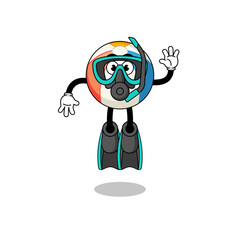 Character cartoon of beach ball as a diver