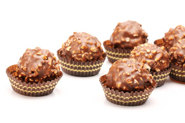 chocolate candy on white background.