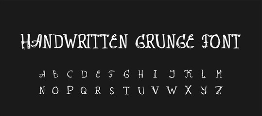 Handwritten English alphabet font in grunge style. Vector illustration