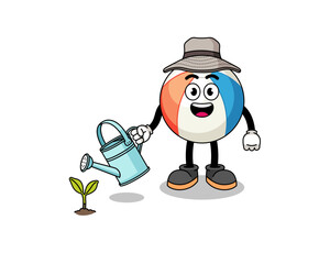 Illustration of beach ball cartoon watering the plant