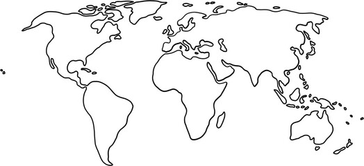 doodle freehand drawing of world map.