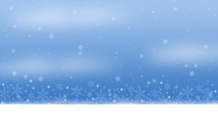 Winter blue background with snowfall and decorative snowflakes in different size.