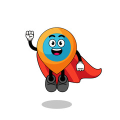 location symbol cartoon with flying superhero