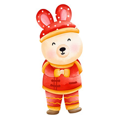 Cute bunny in Chinese traditional costume, Cheongsam dress