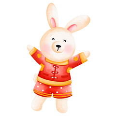 Cute bunny in Chinese traditional costume, Cheongsam dress