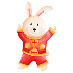 Cute bunny in Chinese traditional costume, Cheongsam dress