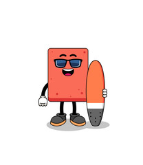 Mascot cartoon of brick as a surfer