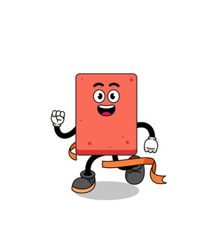 Mascot cartoon of brick running on finish line