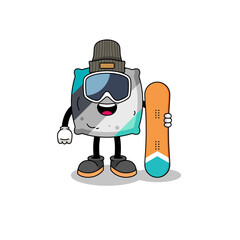 Mascot cartoon of throw pillow snowboard player