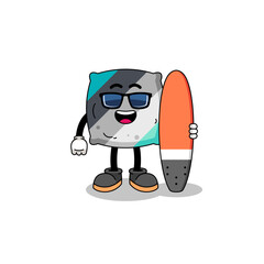 Mascot cartoon of throw pillow as a surfer