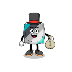throw pillow mascot illustration rich man holding a money sack
