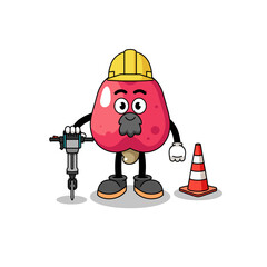 Character cartoon of cashew working on road construction