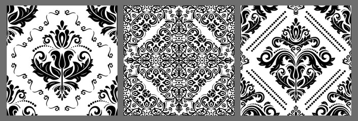 Set of classic seamless vector black and white patterns. Collection of orient ornaments. Classic vintage backgrounds. Orient patterns