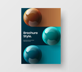 Bright handbill design vector layout. Isolated realistic spheres annual report template.
