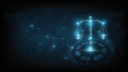 Internet law concept.Cyber Law as digital legal services Labor law, Lawyer, on Dark Blue blurred background.