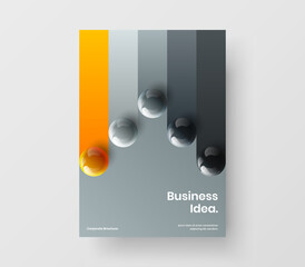 Geometric realistic spheres brochure illustration. Amazing magazine cover vector design layout.