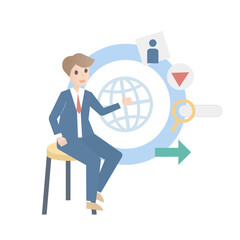 Digital marketing plan, Social network and media communication,Businessman making content to attract customers with social media channels,vector business concept strategy,Vector illustration.